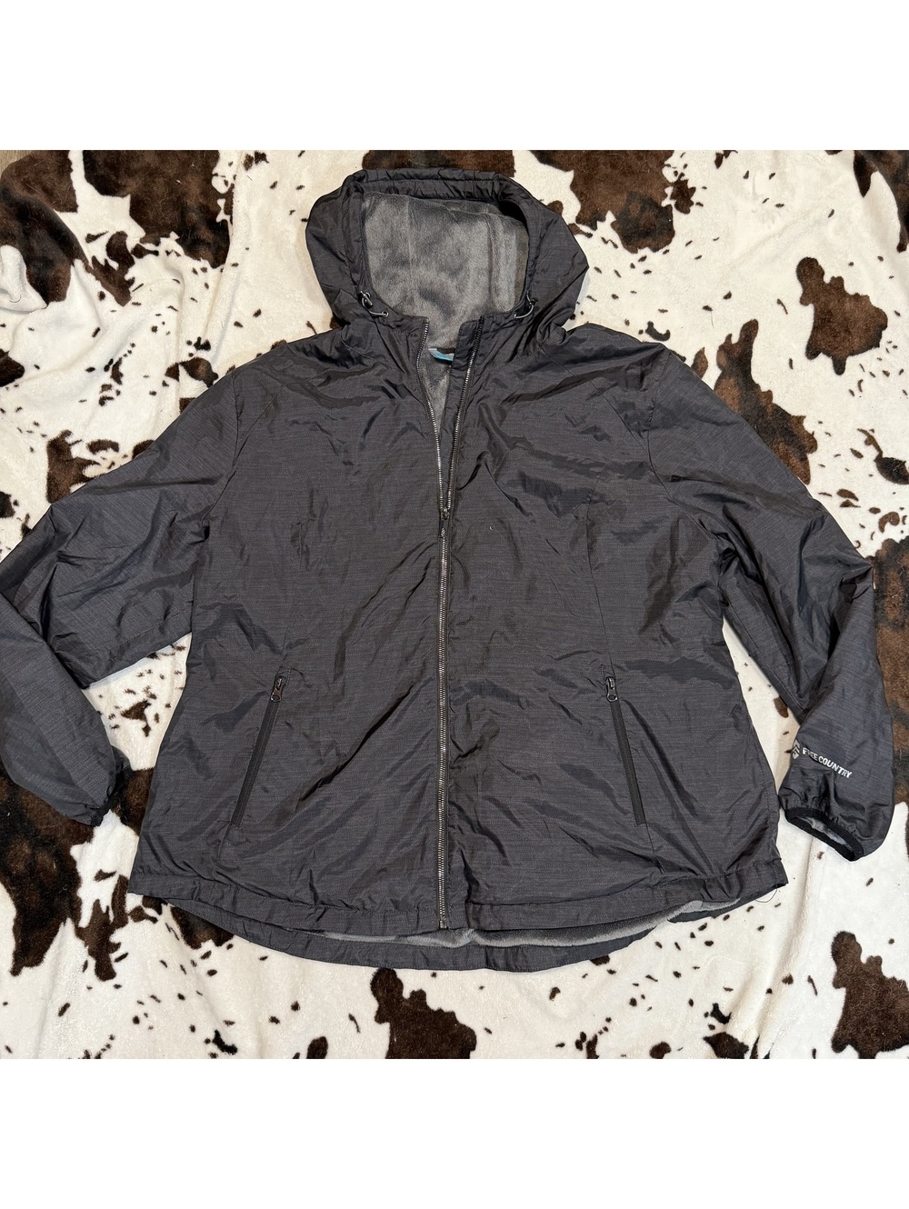 Free Country Fleece Lined Hooded Jacket Gray Full Zip Plus Size 2X